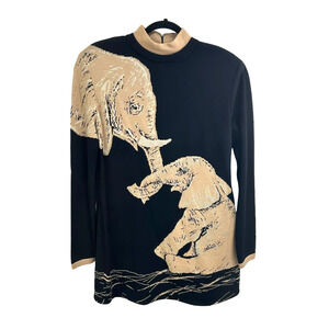 St. John Collection Black and Cream Elephant Wool Sweater NWT